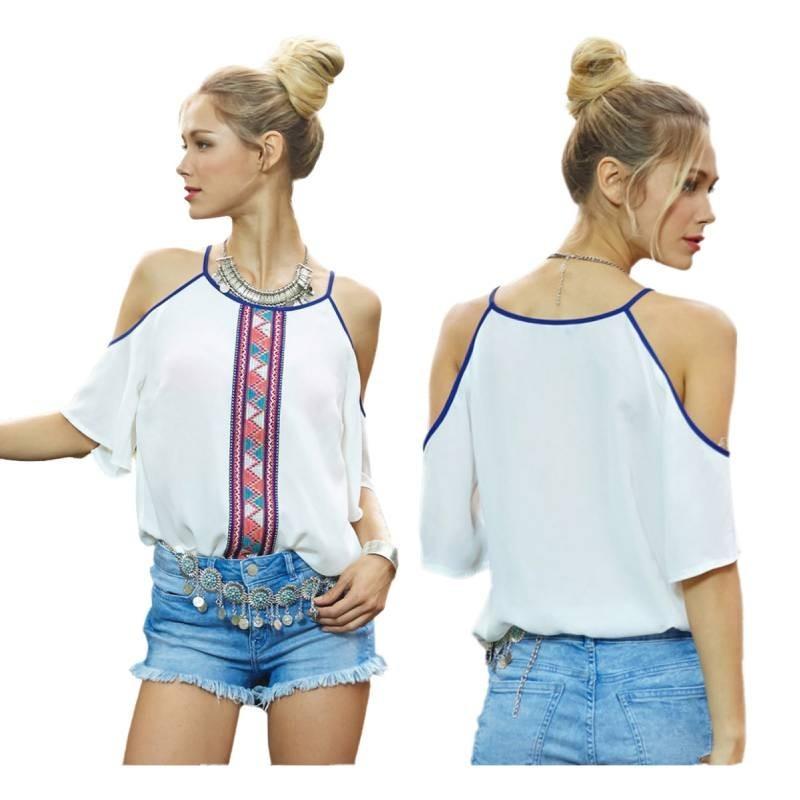 Trendy Casual Printed Off-shoulder Chiffon Blouse For Women Spring 2016
