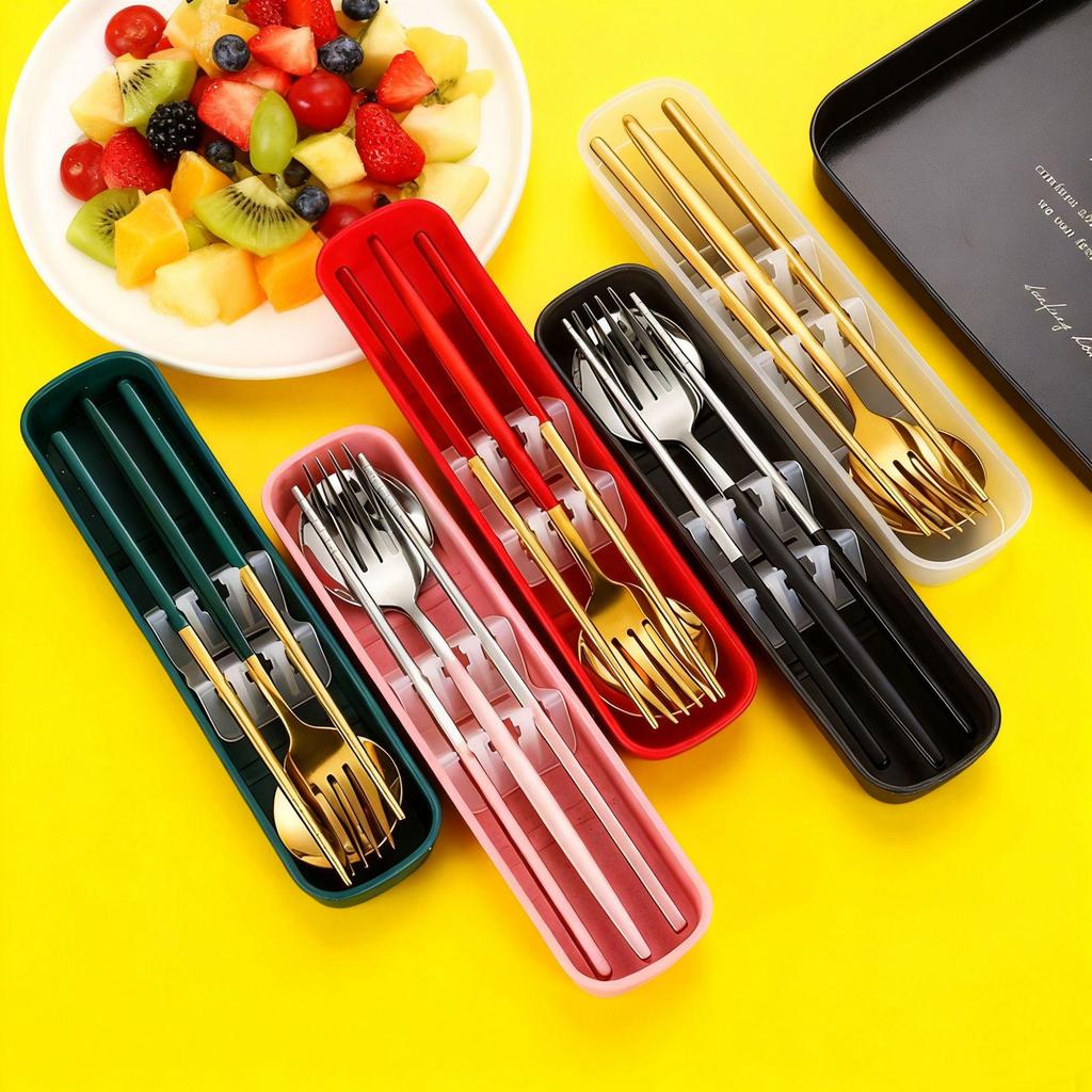 Дорожный набор столовых приборов из нержавеющей стали 410: Вилка, Ложка и Палочки в Подарочной Коробке. Идеально подходит для студентов!