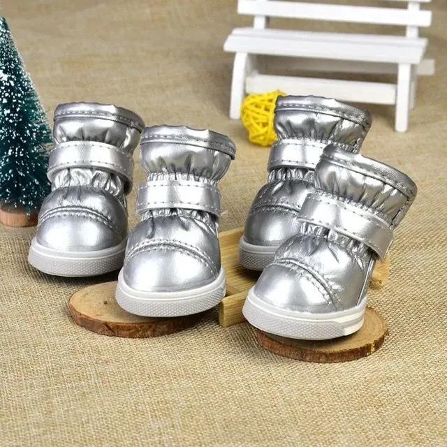 Dog sports boots, dog shoes, winter foot covers, set of 4 warm cotton shoe covers, pet small dog