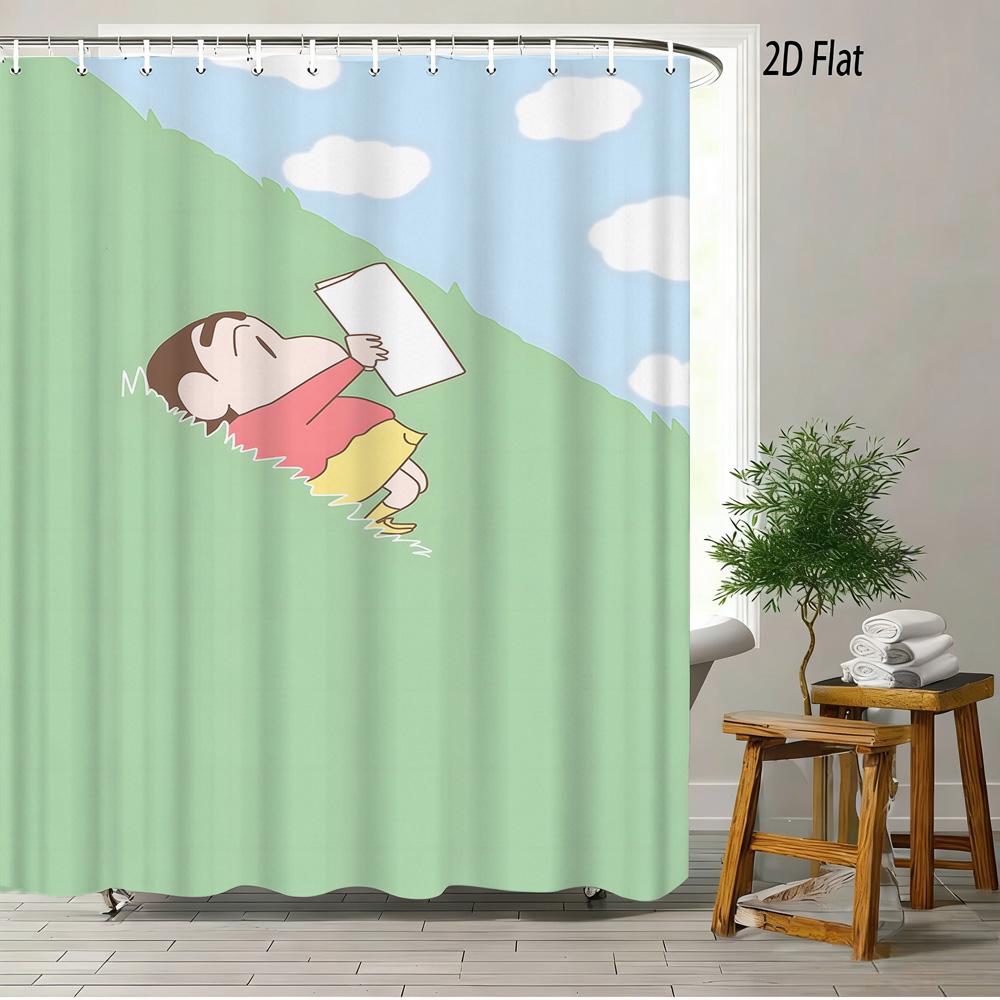 Шин-чан и друзья: Приключение, Водонепроницаемая шторка для душа с 2D-печатью, Декор для ванной комнаты в стиле аниме, с крючками