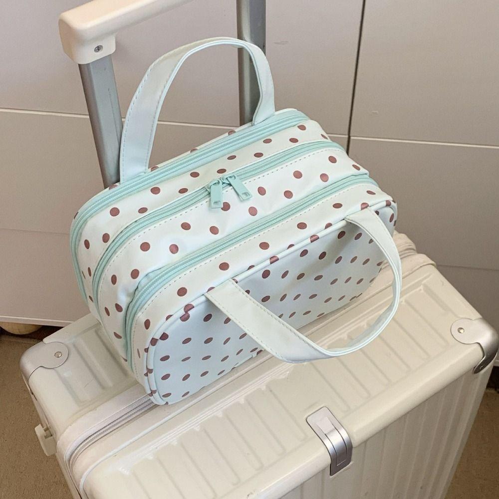 Three Layer Partition Handheld Makeup Bag Polka Dot Toiletry Bag Travel Storage Bag Business