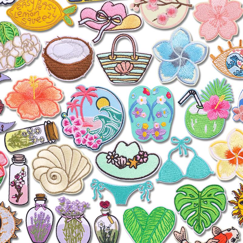 2026 Cartoon Summer Tropical style Embroidered Patches Coconut Shell Hat Slippers Patch Iron On Patches For Clothing Decoration