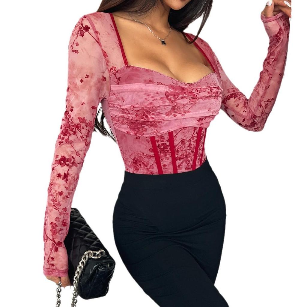 European & American Autumn Christmas Fishbone Pattern Women's Long Sleeve Sexy Bodysuit 60943