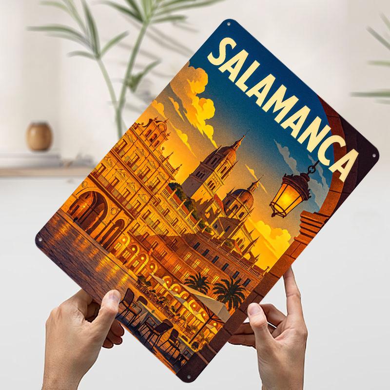 Salamanca Cityscape Travel Tinplate Poster Customized Wall Art Vintage Retro Metal Signs for Decoration At Home Decor Items Room