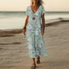 Summer Dress Women's Long Boho Beach Dress Elegant Maxi Dress V-Neck Short Sleeve Summer Tunic Dress Light Airy