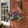 Decorative Flower Basket Artificial Hanging with for Outdoors, 4th of July Patriotic Faux Violet Flowers Flowers, UV Resistant Fake Plants