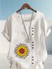 Women's Fashion Sunflower Flowers Print Shot Sleeve T-shirt Loose Cotton Shirt Casual Loose Summer Blouse Tops Plus Size