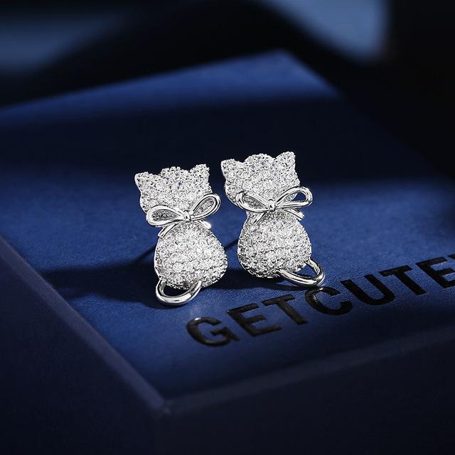 Корейские модные милые серьги-гвоздики с изображением кота для женщин, дизайнерские эффектные серьги-гвоздики в виде животных, роскошные ювелирные изделия из серебра 925 пробы с иглами