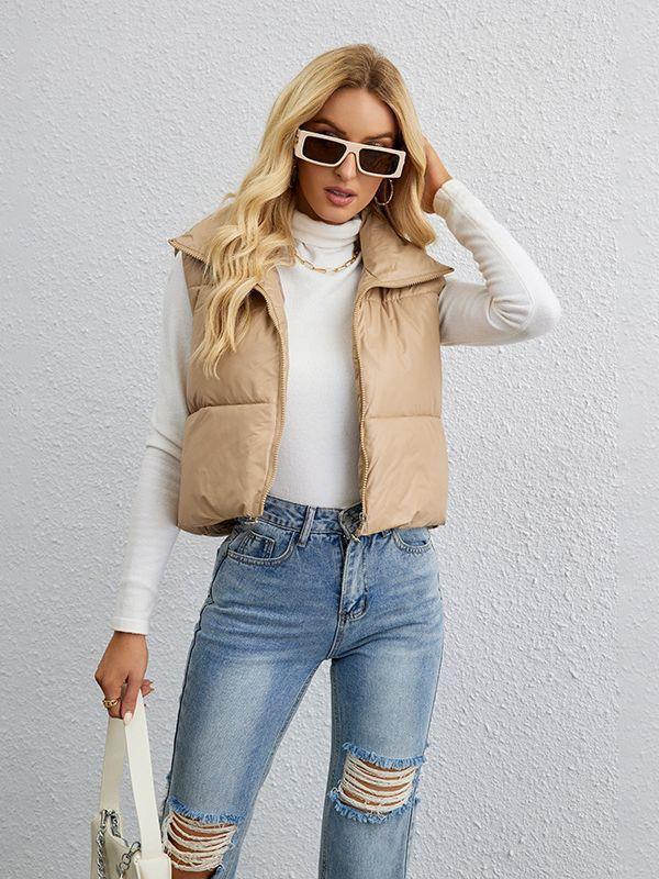 Жилет женский осенне-зимний однотонный ветрозащитный теплый жилет на шнурке с воротником-стойкой, куртка без рукавов