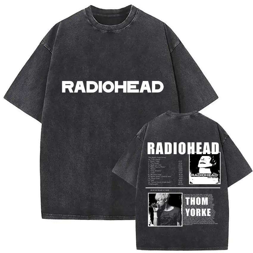Vintage Washed Round Neck Yk Tshirt Unisex Clothing New in Top Tees Camisetas Rock Band Radiohead Tour Album YK