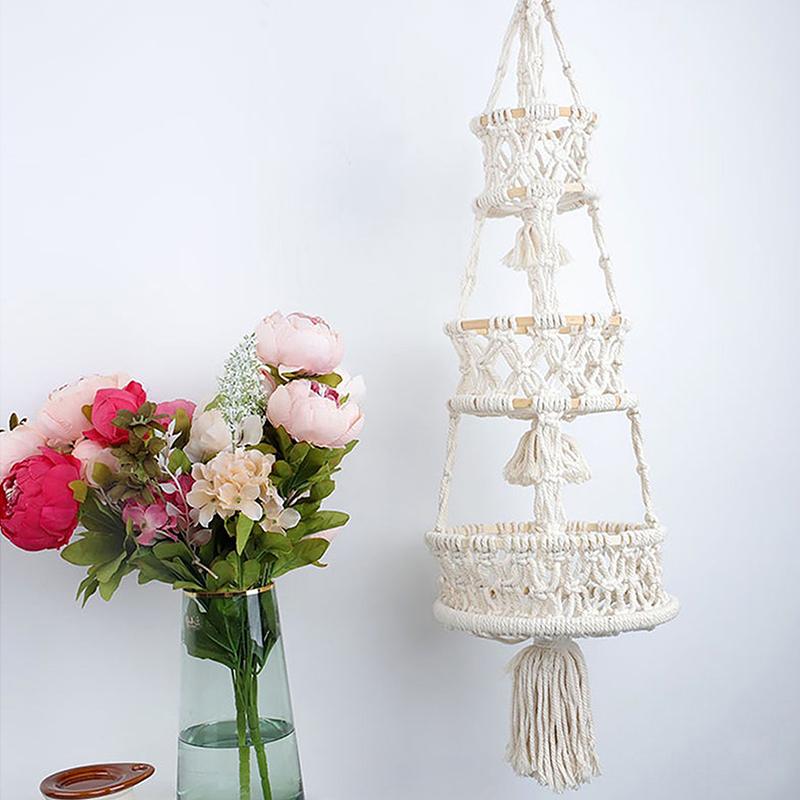 Macrame Wall Hanging Basket Storage Basket Decoration Rope Weaving Flower Pot Plant Hanger Hammock Organizer Bohemian Home Decor