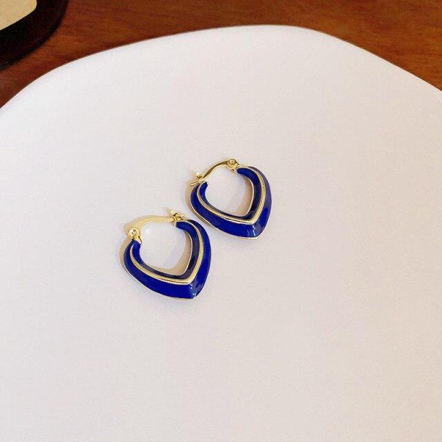 Minimalist Simple Fashionable Stylish Blue Red Green Brown Color Heart Metallic Women Earrings New Arrival Korean Style Brincos JewelrySimple Jewelry
