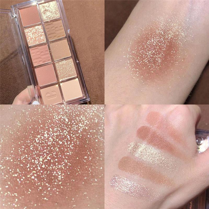 10 Colors Eyeshadow Shimmer Pearly Matte Sequins Earth Color Eyeshadow Palette Waterproof Long-Lasting Makeup