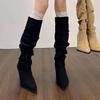 Женские ботильоны на высоком каблуке Сексуальные ботильоны на каблуке с острым носком Модные зимние замшевые ботильоны Челси Туфли-лодочки Новые Женские ботинки