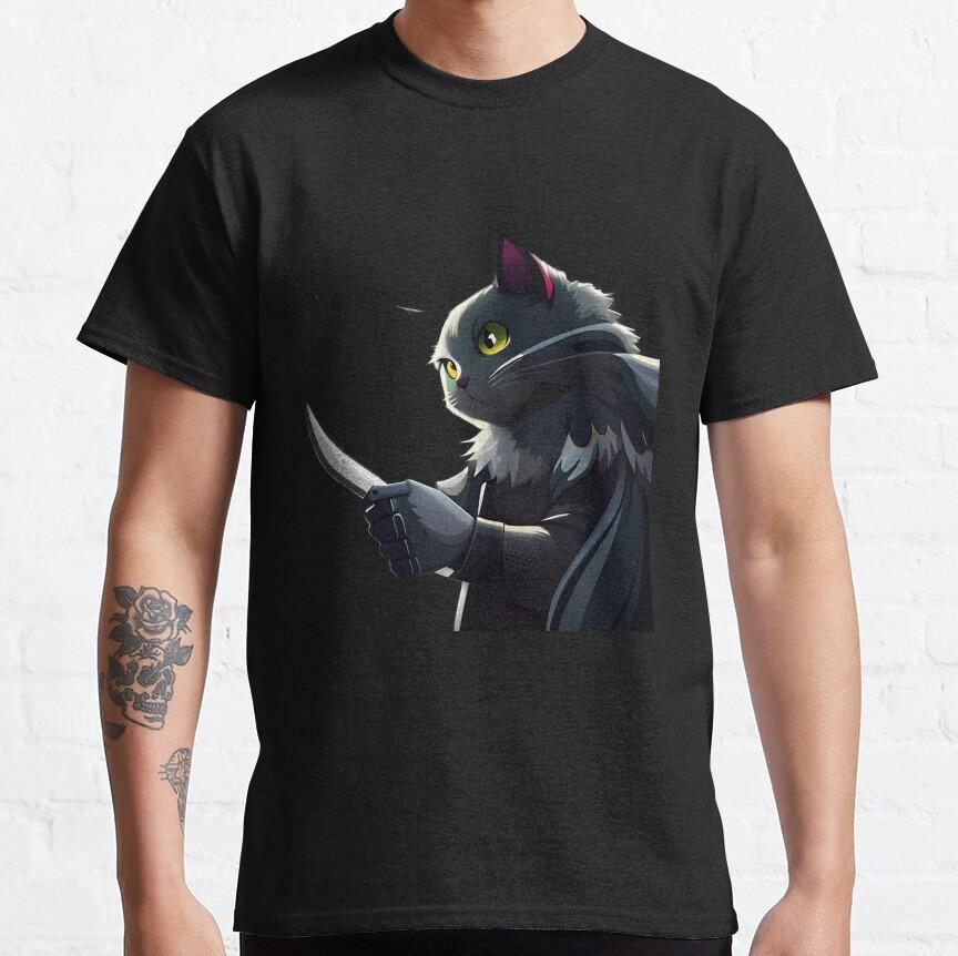 Cat What Murderous Cat Black Cat with Knife Gift t shirt for Cat lover 100% cotton tee Short sl