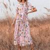 Vestidos, винтажное длинное платье макси с квадратным воротником и цветочным принтом, летние пляжные милые платья с пышными рукавами, 2022