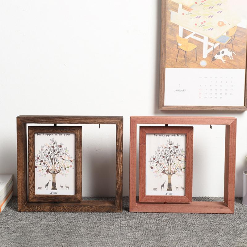 Wooden Picture Frame Creative 360 Degree Rotating Ornament Mothers Day Gifts Birthday Gifts For 4x6