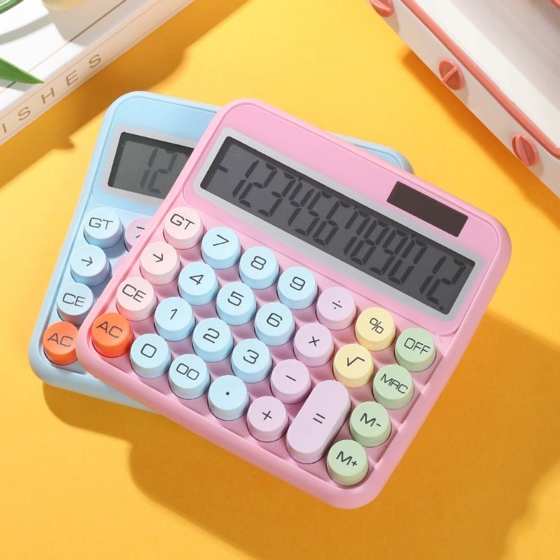 Cute 12 Digit Large LCD Display Calculator Mechanical Switches Calculator with Large LCD Display for Office Work Student