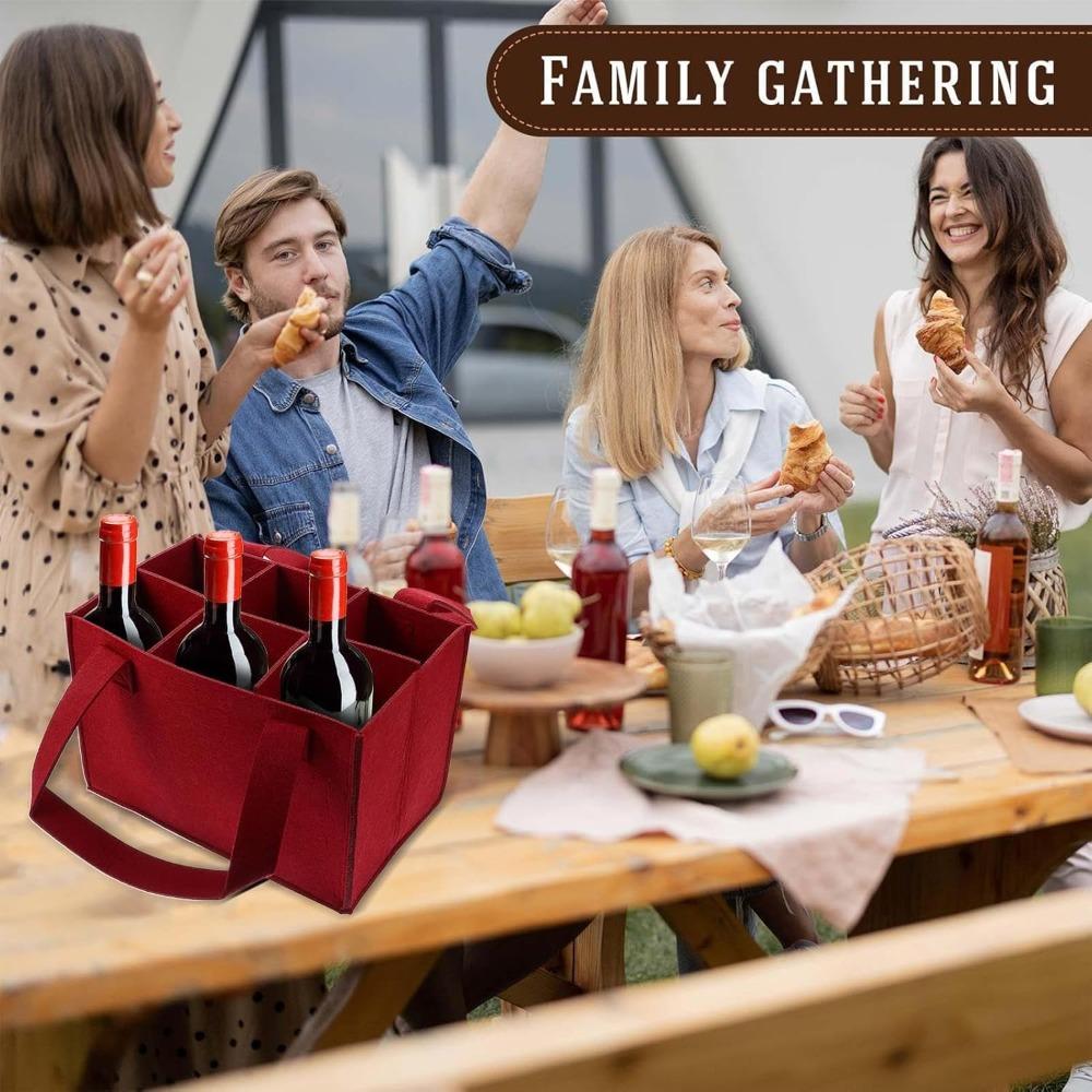 Felt Wine Bottle Carrier Bag, 6 Bottle Portable Liquor Tote with Soft Sturdy Handles, Organizer for Wedding Travel Picnic Party Holiday Gray