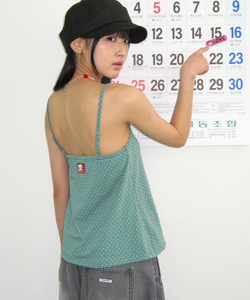 RONRON Betty Boop Charm Dot Cami Top Sleeveless Mint