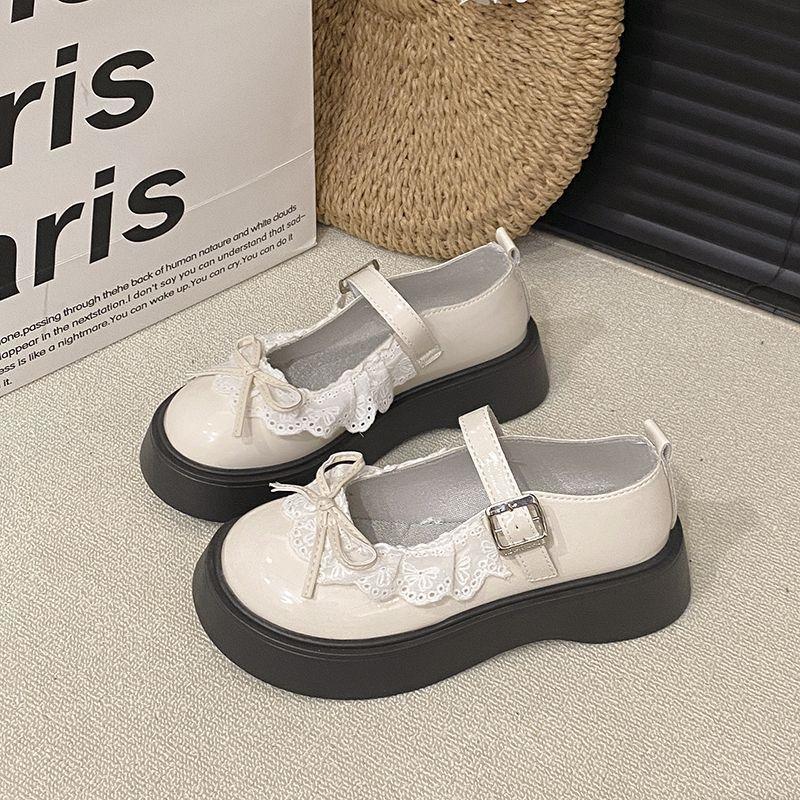 Бантик кружево девичье сердце милые туфли Мэри Джейн маленькие кожаные туфли женские 2025 весна и лето новая платформа одинарные туфли женские