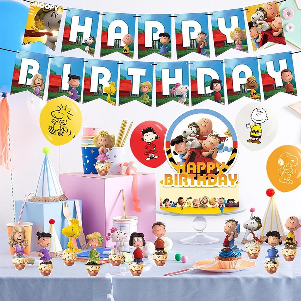 30 шт. принадлежности для тематических вечеринок со Снупи включают воздушные шары-топперы для торта-баннера