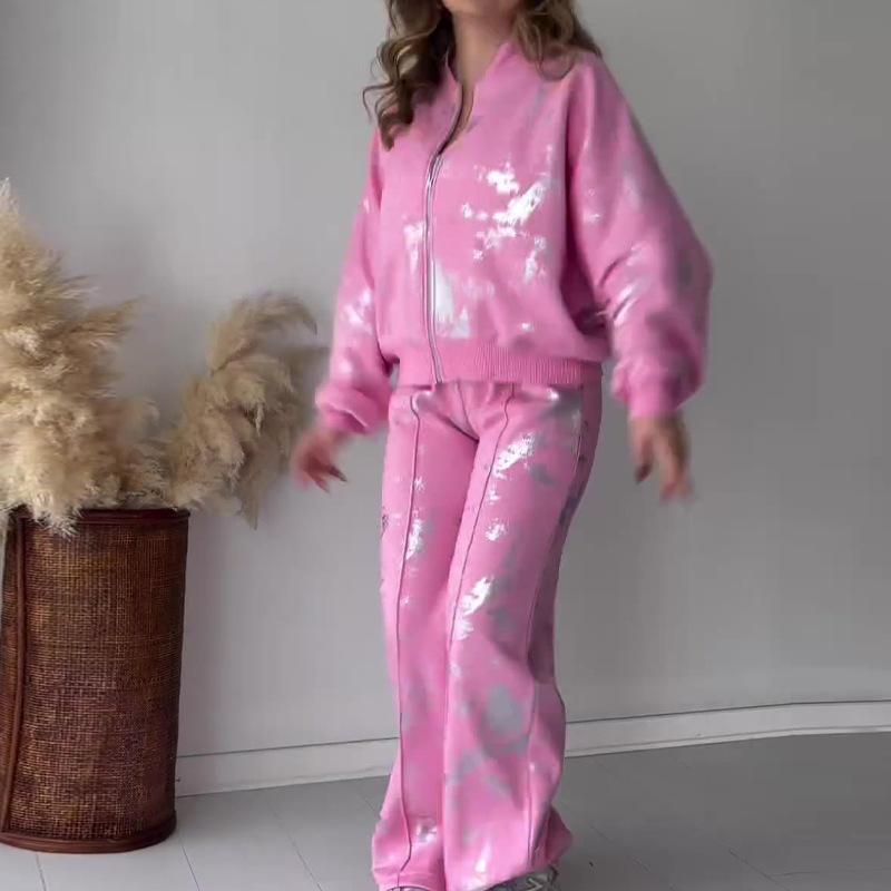 Весенняя женская мода, повседневная толстовка с принтом, широкие брюки, комплект из двух предметов