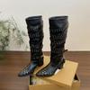 Fashion Designer Women's Boots Autumn Cosy Pointed Toe Woman Shoes Fashion Sexy Knee-High Boots for Women Rivet Belt Buckle Thick Heel