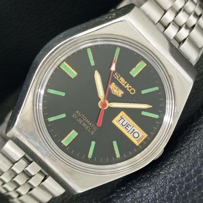 ПОДЛИННЫЕ ВИНТАЖНЫЕ МУЖСКИЕ ЧАСЫ SEIKO 5 AUTOMATIC 6319A ЯПОНИЯ С ЧЕРНЫМ ЦИФЕРБЛАТОМ a702618-1
