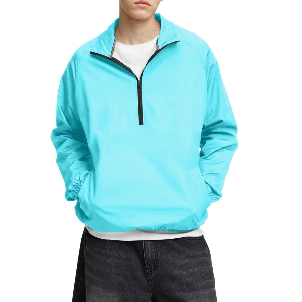 Мужской зимний однотонный топ с воротником-стойкой и застежкой-молнией на половину длины, рукавом реглан, длинным рукавом