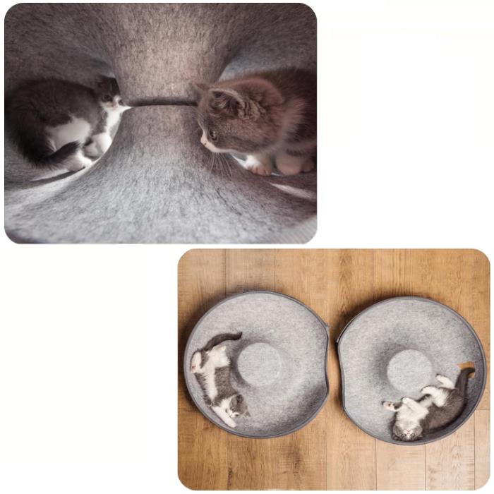 Round Tunnel Cat Bed Comfortable Donut House - light gray