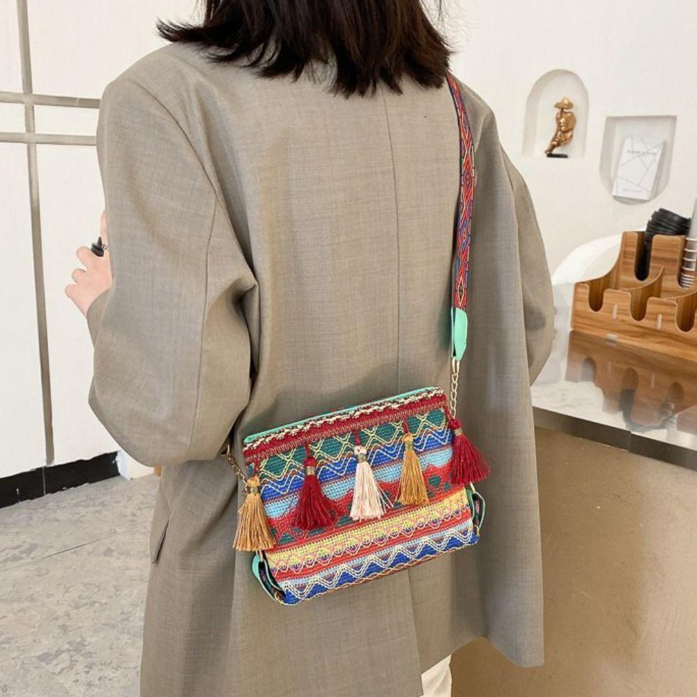 Woven Fringe Shoulder Bag Tassel Bohemian Phone Bag All-match Ethnic Style Crossbody Bags Travel