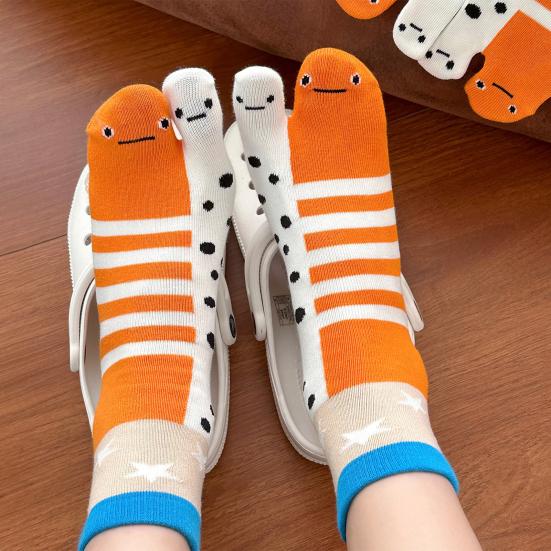 1/2Pairs Women Split 2-Toe Socks Breathable Elastic Moisture Wicking Soft Cartoon Print Flip Flop Cotton Socks
