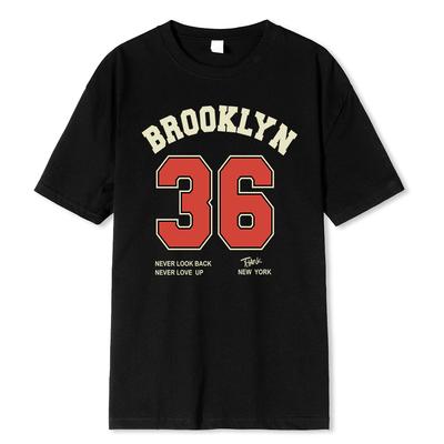 Brooklyn 36 Art Letter Retro Design Cartoons Printing Clothing Men Breathable T Shirt Loose T Shirts Cotton Short Sleeve