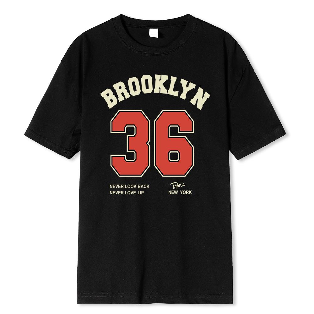 Brooklyn 36 Art Letter Retro Design Cartoons Printing Clothing Men Breathable T Shirt Loose T Shirts Cotton Short Sleeve