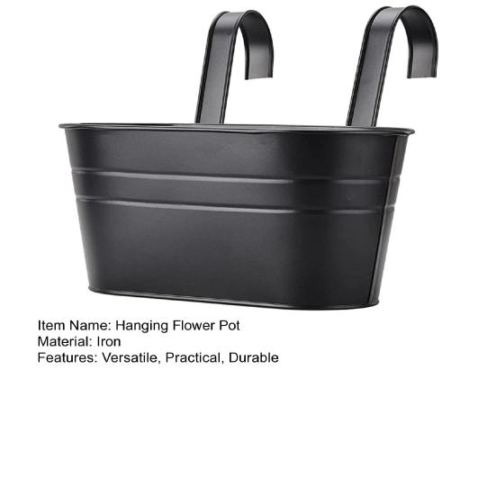Metal Iron Hanging Flower Pot Outdoor Balcony Rail Bucket Planter with Detachable Hook Fence Garden Decor for Herbs Vegetables Flowers