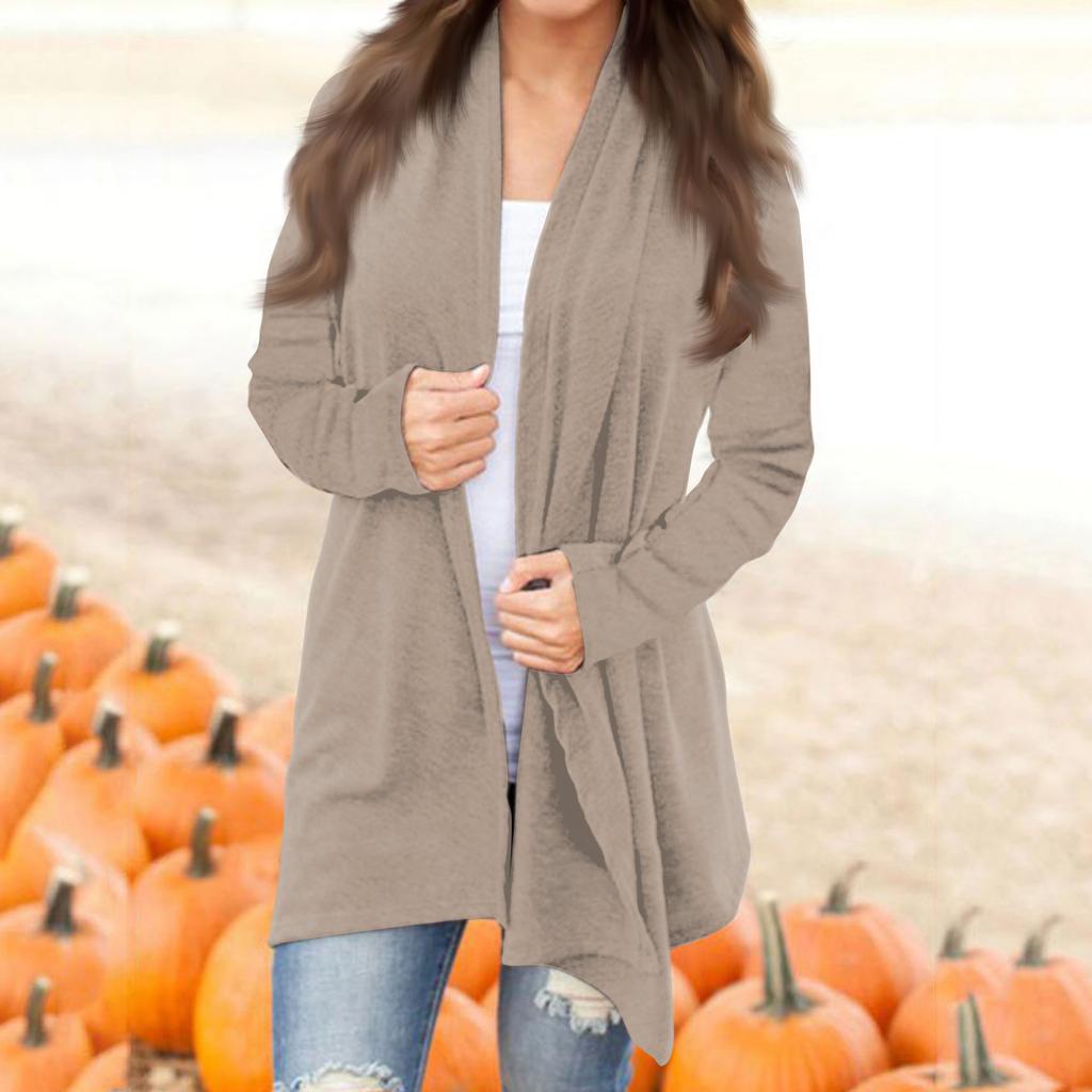 Женская модная повседневная однотонная куртка-кардиган средней длины с длинными рукавами