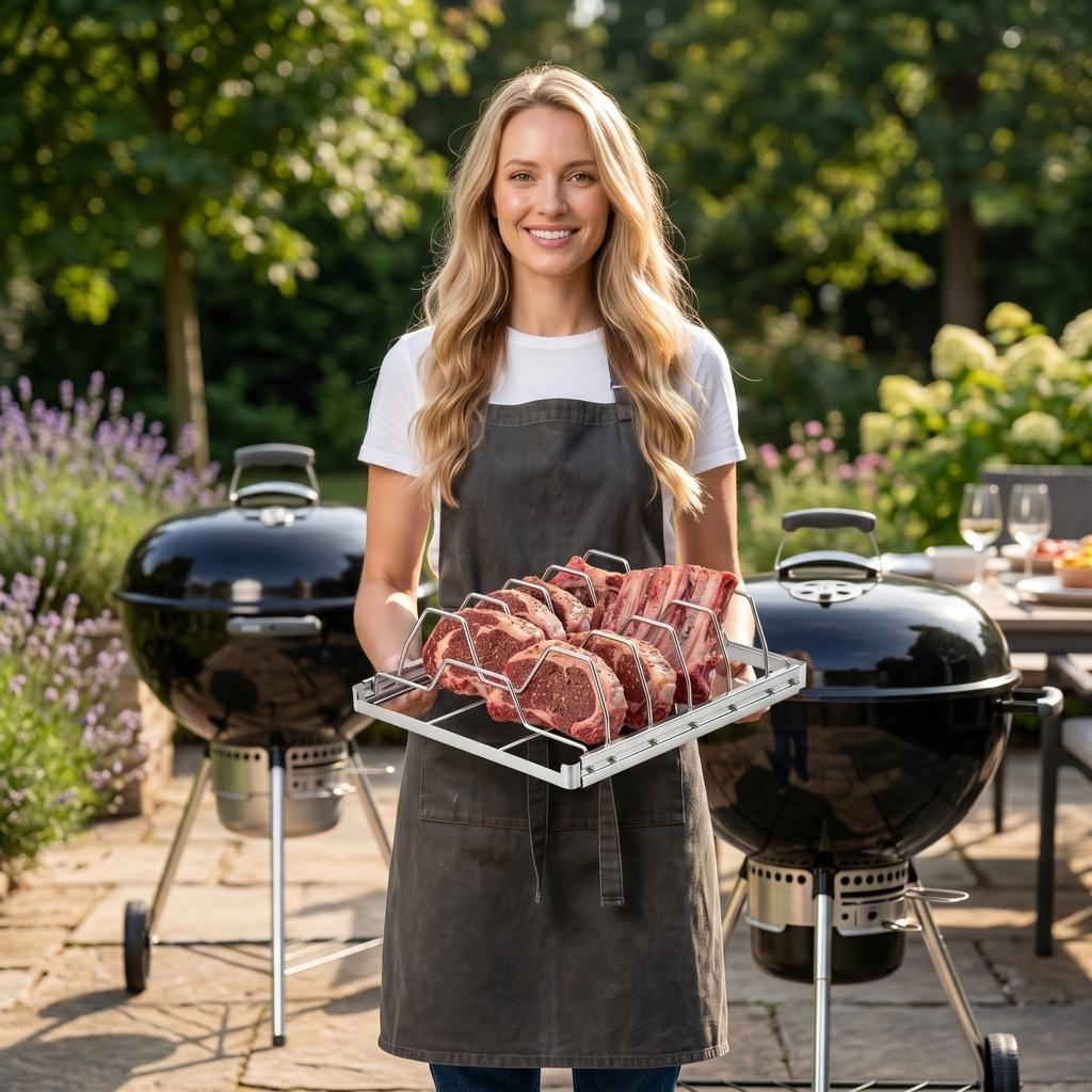 Решетка для ребер из нержавеющей стали для гриля BBQ, стойка для мяса для говяжьих ребер, свиных ребер, бараньих ребер и стойка для курицы для приготовления на открытом воздухе на барбекю