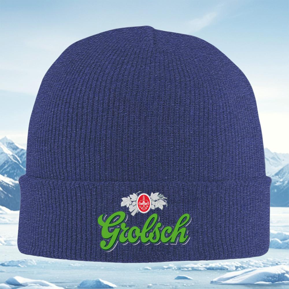 Green Grolsch text logo,oval emblem Men Women Unisex Knitted Hat Beanie Pullover Cap Winter Thermal Warm Christmas Outdoor Cycli