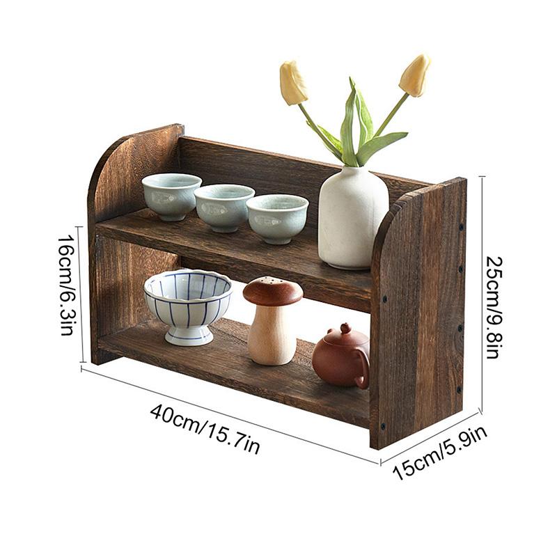 1Pc Desktop DIY Shelf Tray Display Rack Cup Tea Set Solid Wood Chinese Style