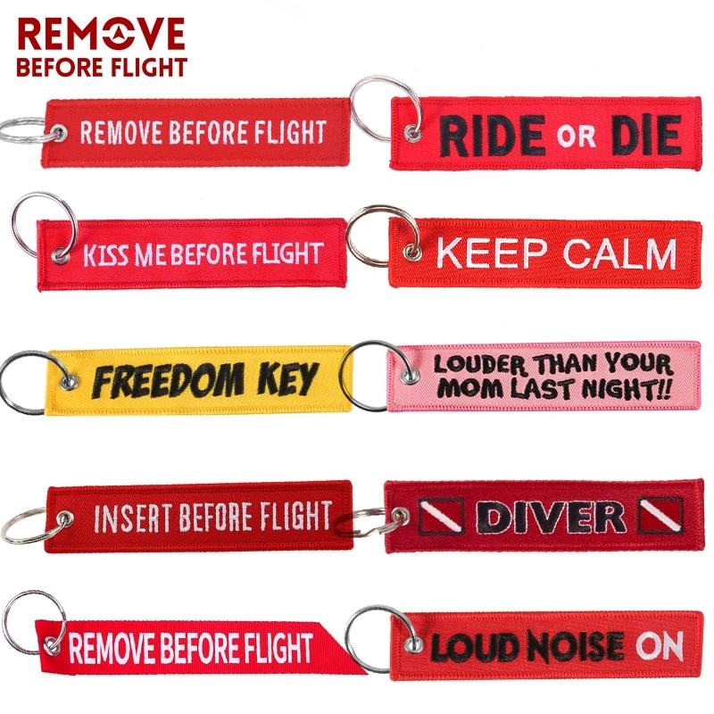 Remove Before Flight Red Car Keychain for Motorcycles Customized Key Chains Embroidery Key Fob Aviation Gifts