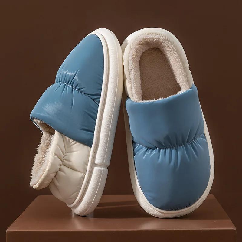 Зимние женские тапочки 2024 г., новые, водонепроницаемые, теплые, плюшевые, домашние, нескользящие, на толстой подошве, меховые, для пар
