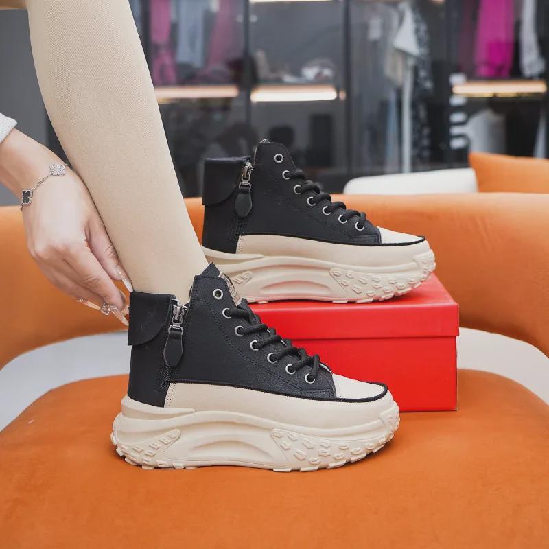 Женские высокие модные кроссовки осень 2023 года: Универсальные туфли для пап на толстой подошве в модном корейском стиле.