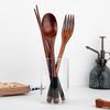 3Pcs Wooden Spoon Fork Chopsticks Cutlery Set Portable Dinnerware Set Dessert Soup Spoon Dining Fork Sushi Chop Sticks Tableware