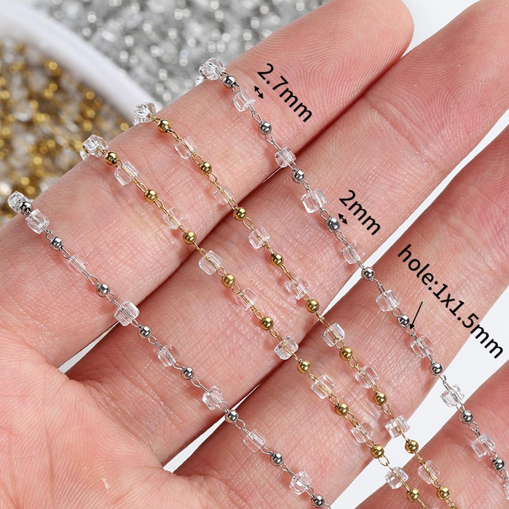1Meter Stainless Steel Chain Transparent Clear Cube Square Crystal Beads Chain for Jewelry Making DIY Necklace Bracelets Crafts