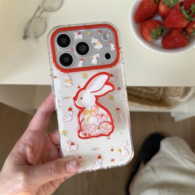Пасторальный чехол для iPhone с грибами и яблоками и кроликом для iPhone 17/16 Pro Max/15 Pro - Девичий дизайн с сердцем