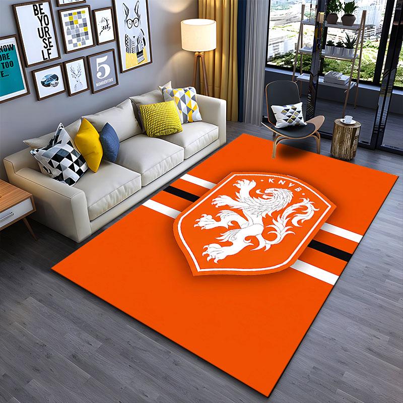 Orange Lion Crest Carpet Design suitable as a non-slip mat for the living room or bedroom sofa