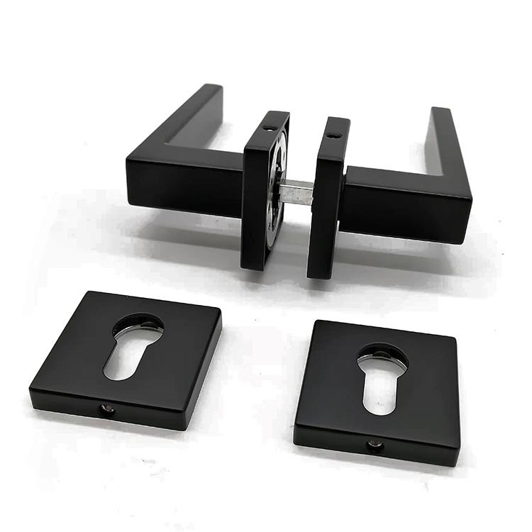 Matt Black square Rose Lever Door Handle for Interior Doors