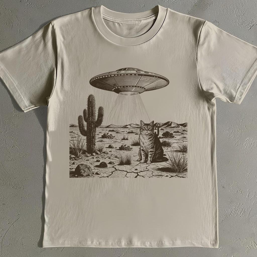 Vintage UFO Cat T-Shirt: Retro Western Rodeo Meme Shirt