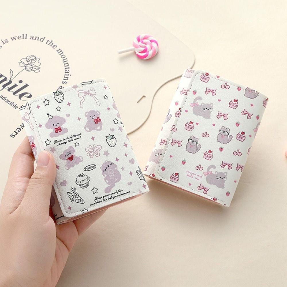 Портмоне для девочек с несколькими отделениями для карт, портативный трехслойный кошелек с изображением медведя из мультфильма, короткий кошелек для студентов